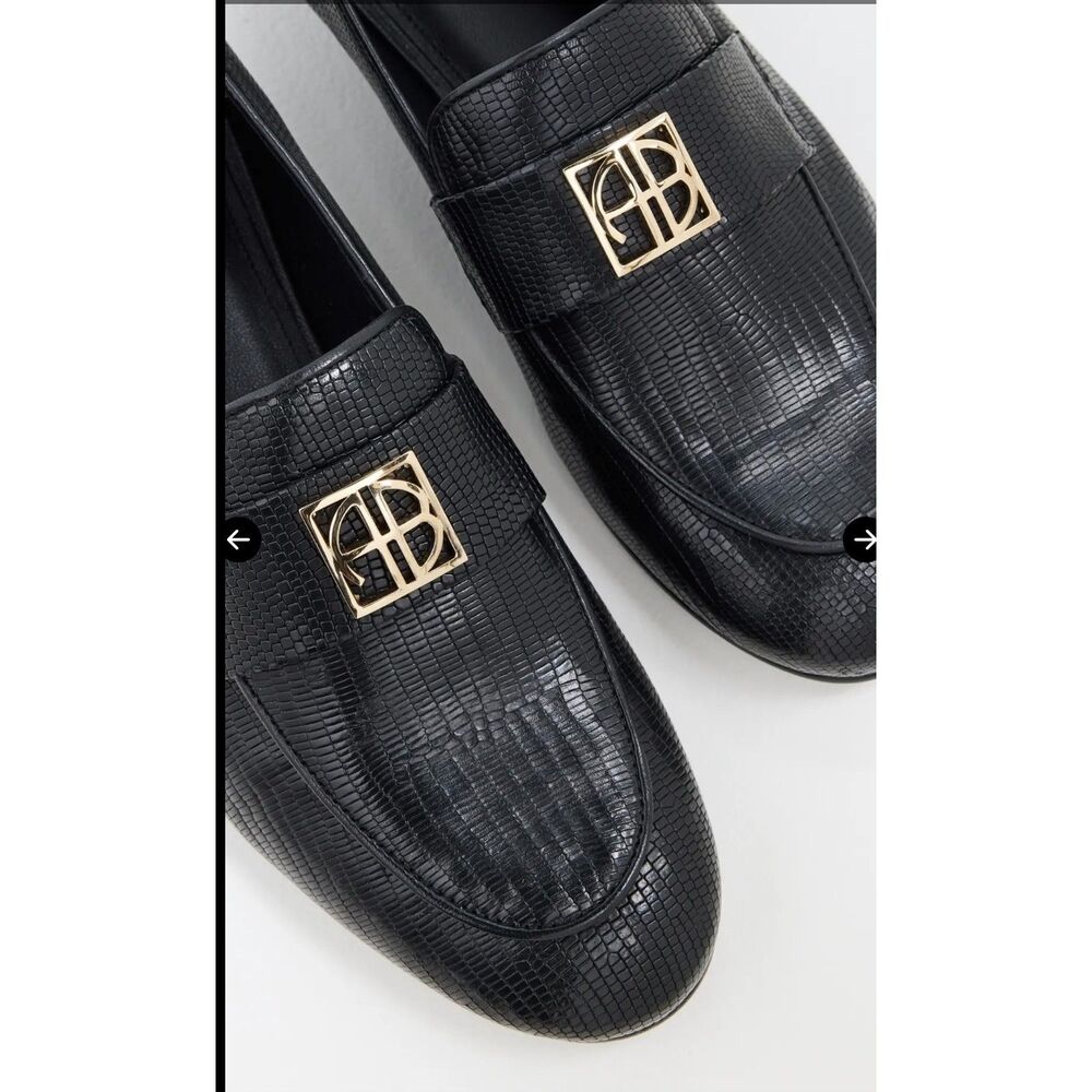ANINE BING Corrine Monogram Loafers in Black Size 7